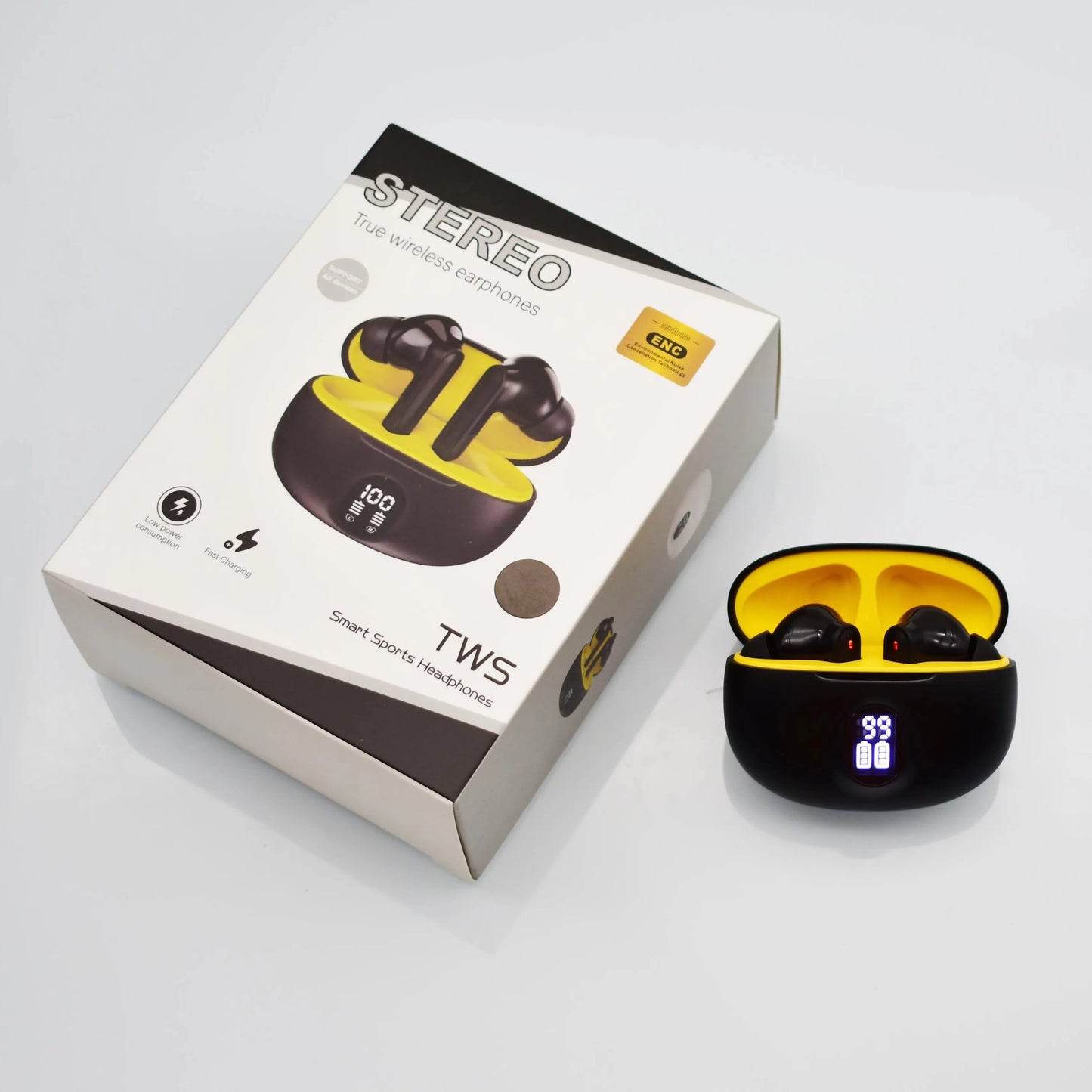 TWS Stereo Wireless Earbuds with LED Display & ENC Noise Cancelling