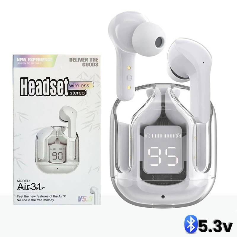 AIR 31 LED Display Transparent airbuds with premium sound Long Battery Duration
